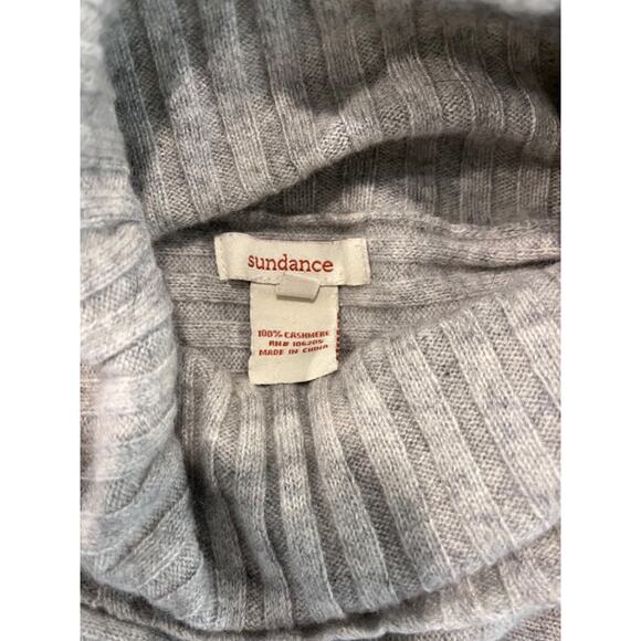 Sundance Cashmere Turtleneck Ribbed Sweater Boxy Women's Large Gray 3/4 Sleeve - Picture 5 of 7